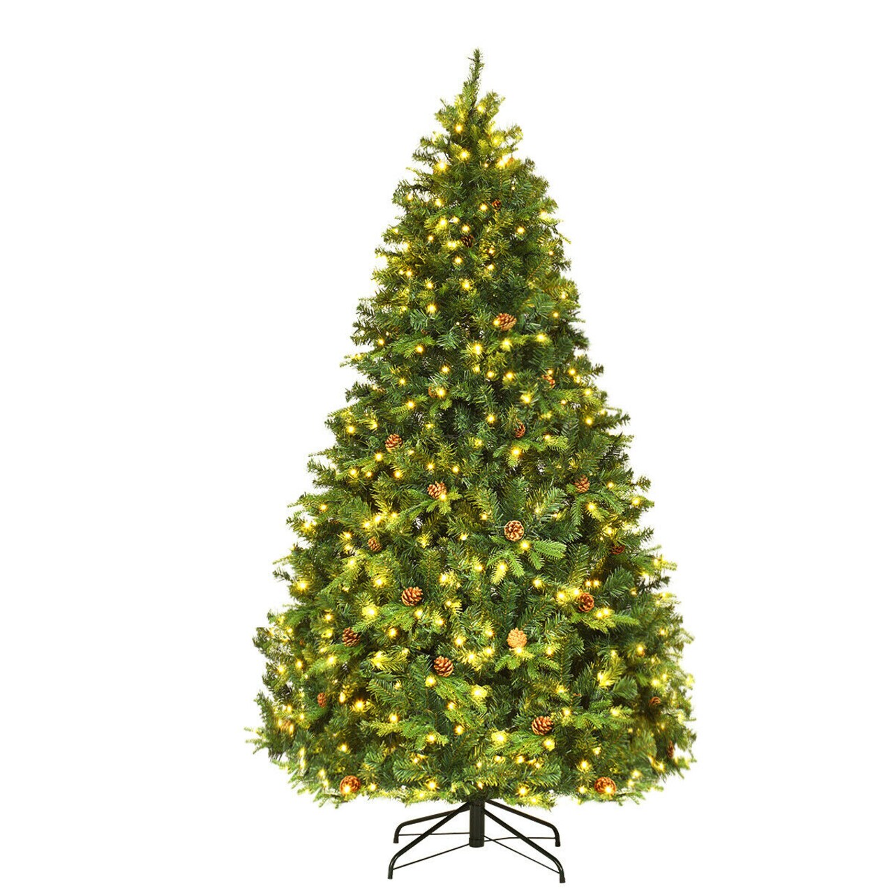 Pre-Lit 7 Artificial Christmas Tree Premium Spruce Hinged 460 Led Lights Pine Cones